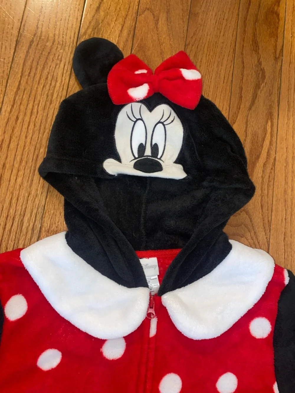 Disney Red & White Polka Dot Minnie Mouse Footed One-Piece - Picture 2 of 9